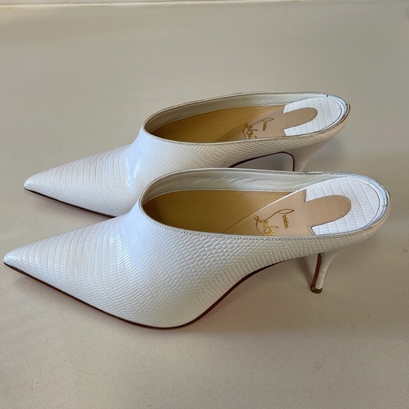 Christian Louboutin White Lizard Effect Leather Point-toe Slip-on Zarli Mules - Picture 9 of 15
